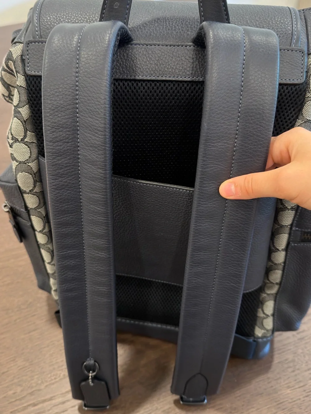 Coach Men’s Signature Jacquard Sprint Leather Backpack in Navy Blue